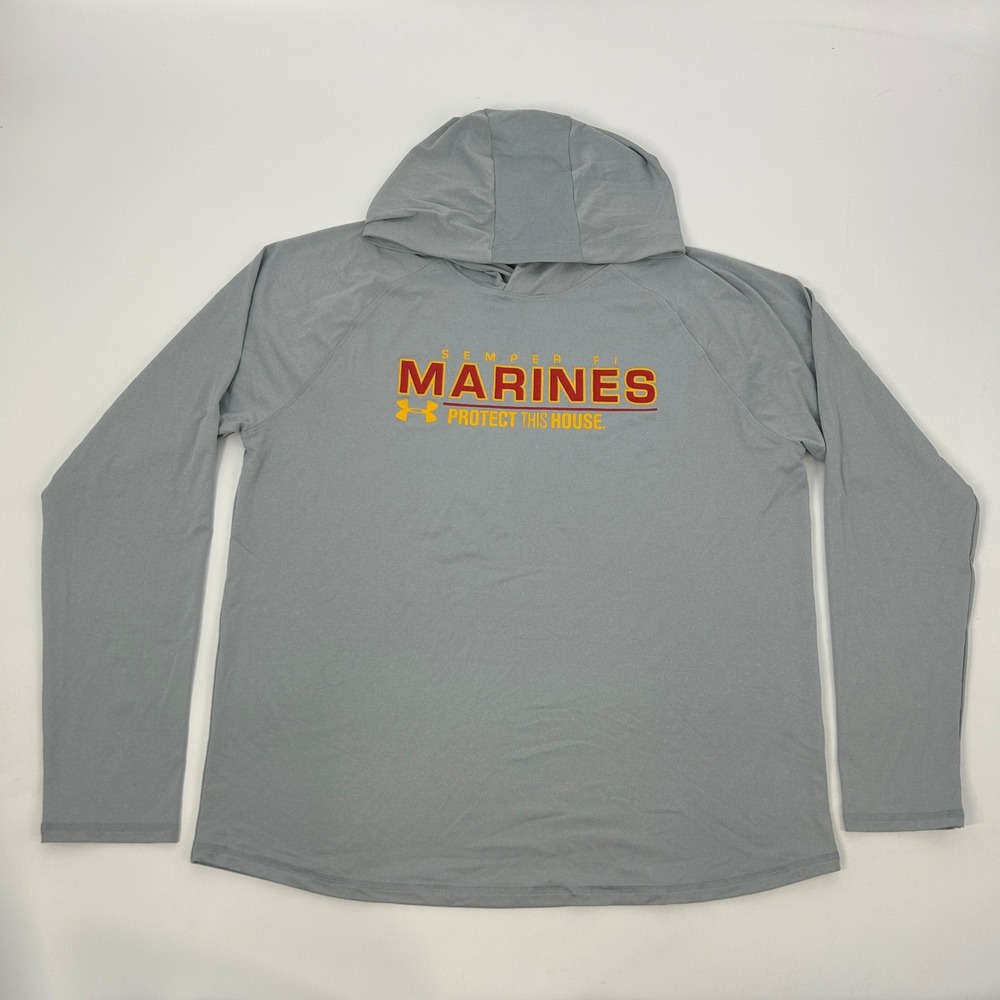 Under Armour Hoodie Men Large Gray Marines Semper Fi Protect This House Graphic